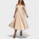 Romy - Vestido maxi chic de hombros descubiertos con drapeado