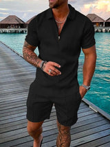 Jaime™ | Conjunto de polo y shorts color negro medianoche
