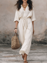 Vestido maxi bohemio tipo camisa sin esfuerzo con cordón en la cintura