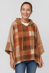 Sudadera con capucha de patchwork artístico para mujer en otoño