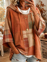 Sudadera con capucha para mujer de patchwork artístico otoñal